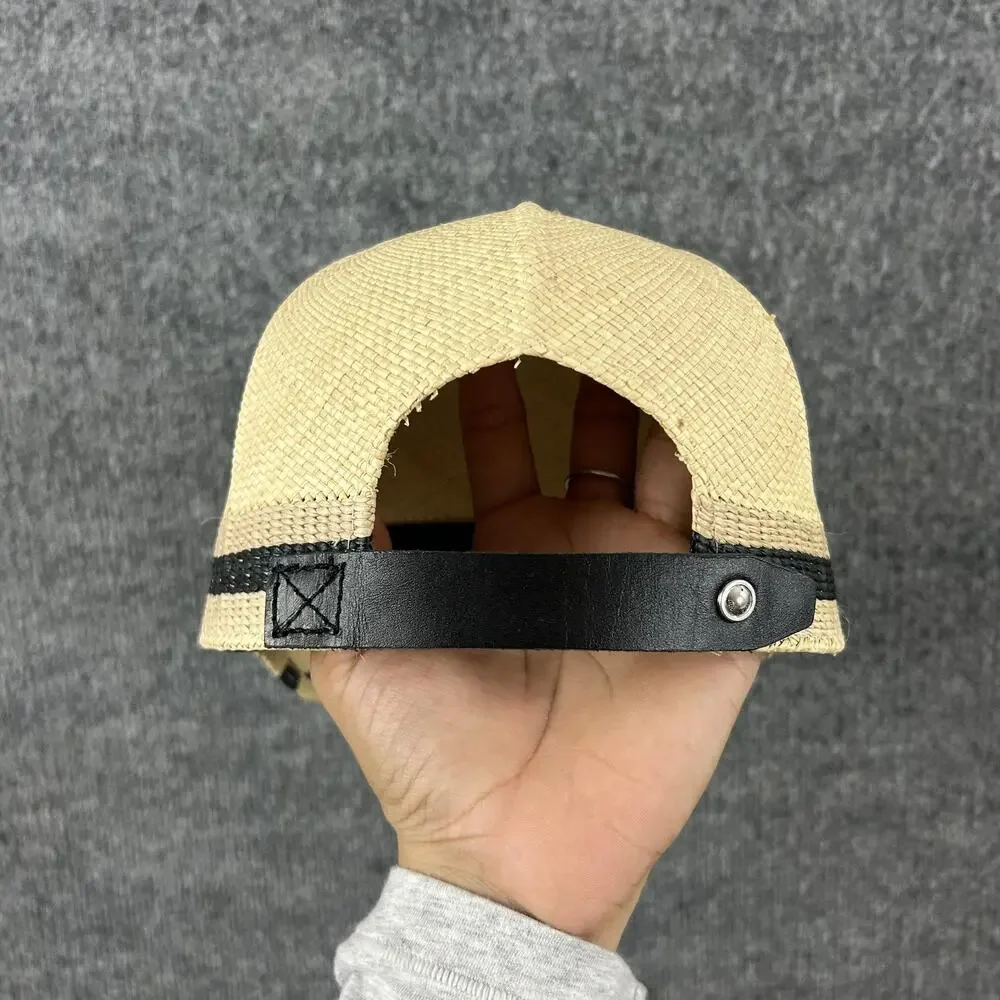Rag & Bone Womens Medium Leather Trimmed Straw Baseball Hat Cap Summer Resort